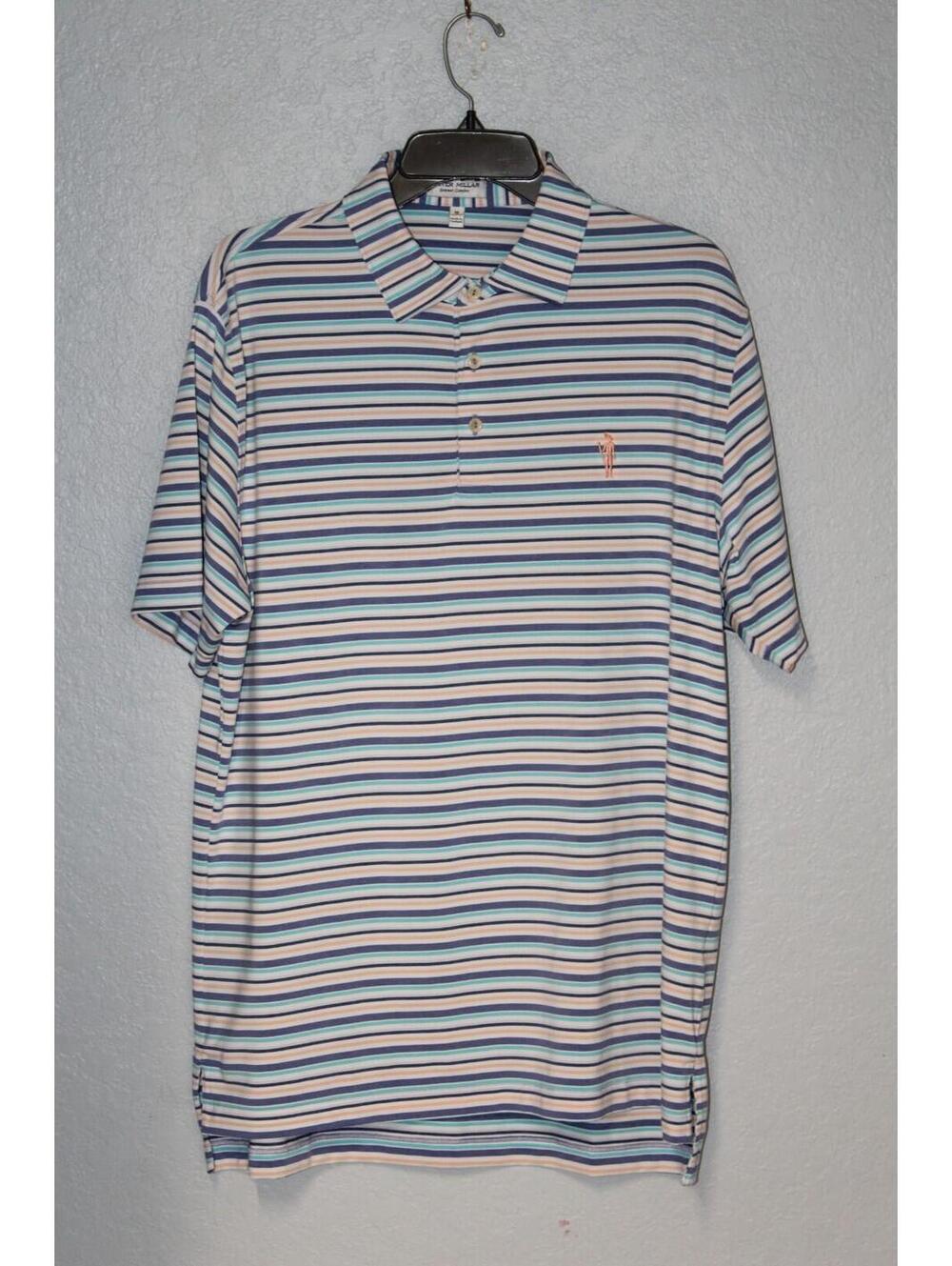 Peter Millar $100 Men MEDIUM Joan Performance Jersey Striped Golf Polo MS23EK27S
